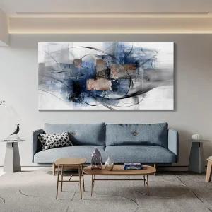 모후틴포 흑백 추상 벽 예술 거실 침실 사무실 장식을 위한 대형 현대 캔버스 - 파란색 회색 검은색 및