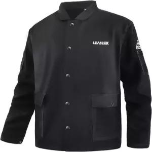 리시크 용접 재킷 가죽 소매 난연성(FR) 면 코트 남성 여성용 블랙 S-4XL