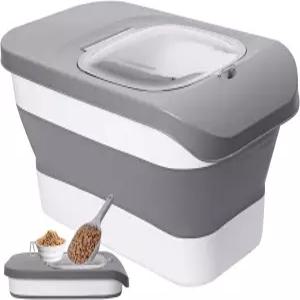 DDMOMY 10-13파운드 반려견 사료 보관 용기 밀폐 뚜껑이 있는 접이식 반려동물 스쿱 및 실리콘 개 그릇