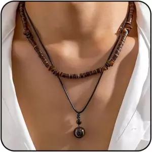 남성용 온브리그 푸카 쉘 목걸이 - 서퍼 나무 구슬 코코넛 비치 주얼리 하와이안 여름 액세서리