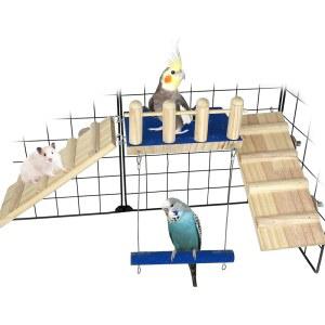FidRunest 새 , 그네와 사다리가 있는 앵무새 농어 플랫폼, 거친 표면을 갈은 발, 나무 등반 운동 스탠드는 잉꼬, 앵무새, 러브버드, 코카티엘, 햄스터를 위한 스탠드입니다