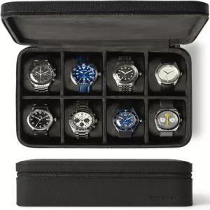 타우버리 시계 케이스 - 남녀용 순정 탑그레인 가죽 박스 8 슬롯 대형 시계를 위한 넓은 베개 포함 가정 및