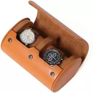 쇼키 시계 케이스 남성 여성용 여행 베개가 있는 가죽 롤 휴대용 여행용 상자 선물 2 슬롯 보관함(브라운)