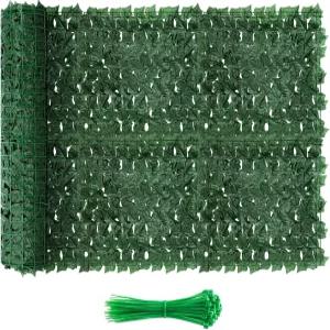 인공 비 프라이버시 펜스 스크린 120x40인치 고밀도 잎 그린 월 패널 파티오 발코니 정원 뒷마당 실내