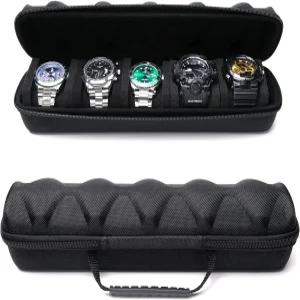 리지케이스 5 슬롯 하드 남성용 시계 여행용 케이스 휴대용 지퍼 수납 정리함 크고 작은 시계(블랙 슬롯)에
