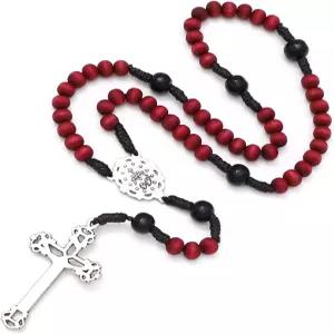 KOMI 수제 나무 가톨릭 묵주 목걸이 기독교 기도 구슬 선물