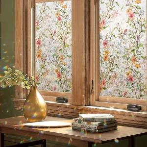 크로마폴리스 윈도우 프라이버시 필름 플로럴 레인보우 장식 스티커 3D 정적 스테인드글라스 부착 가정용