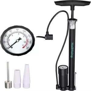게이지가 있는 네일싱 자전거 바닥 펌프 160 PSI 고압 - 3개의 밸브 어댑터 도로/산악 타이어 오토바이 공