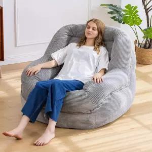 팔걸이가 있는 자이언트 빈백 의자 - 오버사이즈 아늑한 좌석 코듀로이 원단 및 고탄력 폼 충전 거실 침실