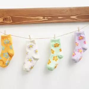 꽃잎 패턴 긴목 양말 4족 어린이 초등 여아 꽃양말