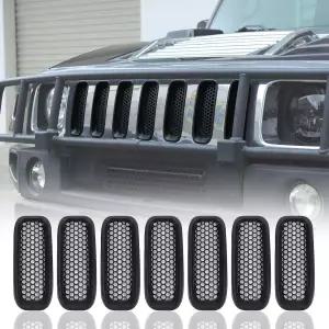 앞 범퍼 그릴 메쉬 인서트 허머 H2 2003-2009 허니콤 전면 커버 프레임 장식 액세서리 7Pcs(블랙)