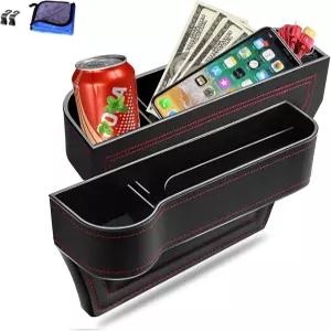 카시트 갭 필러 정리함 2팩 다기능 컵 홀더가 있는 오토 콘솔 측면 보관함 음료용 시트 후크 2개 휴대폰을