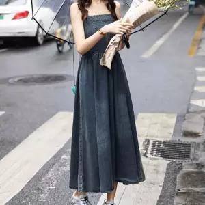 롱원피스 빈티지 데님롱원피스 나시드레스 청치마 민소매원피스