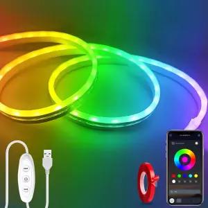 이웨일 LED 네온 라이트 3.3피트 USB 전원 스트립 5V 음악 동기화 색상 변경 로프 APP 제어 IP65 방수 RGB