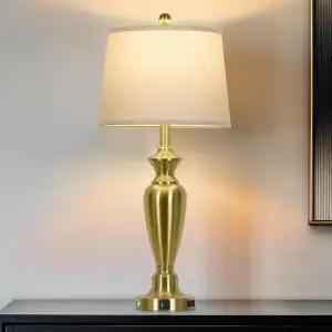 거실용 Cinyrong 30인치 톨 골드 테이블 램프 침실용 3방향 디밍 터치 컨트롤 침대 옆 램프(USB A+C 포트