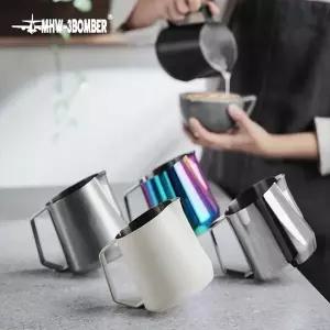 호환 MHW-3BOMBER 600ml 우유 거품 피처 스테인레스 스틸 U 자형 스파우트 우유 거품 도구 바리스타 용 전