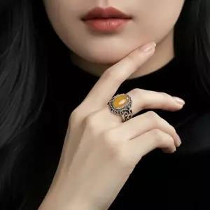 고전적인 단아한 존재감 호박 원석 타원 S925 엔틱 반지