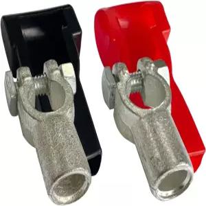 암퍼 구리 배터리 단자 커넥터 상단 포스트 세트(+/-) 커버 및 1/0 2/0 게이지 와이어용 열수축 튜브 포함