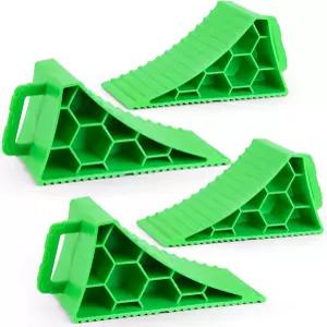 PAHTTO 휠 초크 4팩 RV 트레일러 캠핑카 트럭용 핸들이 있는 타이어용 블록 스토퍼 강력한 육각형 벌집