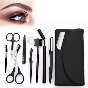 센 8-in-1 눈썹 그루밍 키트 u2013 프로페셔널 트리머, 가위, 핀셋, 브러시 및 더마플랜닝 도구 남녀용 정밀 모양 키트, 가죽 여행용 케이스 포함
