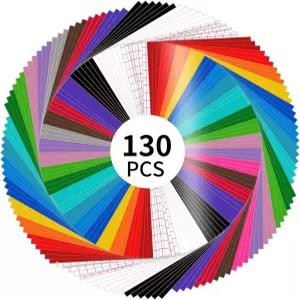 LYA 비닐 130 팩 영구 - 절단기 및 장식 스티커용 12개의 x12 자체 접착 시트 120 10개의 전사 테이프