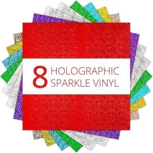 HTVRONT 홀로그램 영구 비닐 - 8팩 12 x12 스파클 글리터 접착 시트 공예 프로젝트 장식용 크리컷 절단기