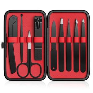 유가이 핀셋 세트, 9개의 전문 스테인리스 스틸 키트 - 가죽 여행용 케이스를 장착한 인그로운 페이셜 헤어용 그레이트 프리시전 눈썹 핀셋을 스타킹 스터핑 선물로 드립니다