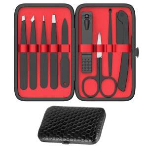 유가이 핀셋 및 네일 클 세트, 9개 전문 스테인리스 스틸 키트 - 곡선 가위가 있는 정밀 핀셋과 가죽 여행 케이스가 데일리 뷰티 도구용 눈썹 면도기