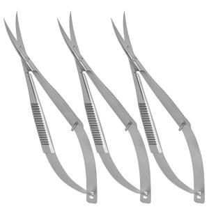 메드익스프레스 마이크로 가위 3종 세트 4.5 u201D 곡선 자수 스테인리스 스틸 트리밍 눈썹과 속눈썹용 엑스트라 샤프 그루밍 스프링 액션 재봉 예술 및 공예 스퀴즈 가위.