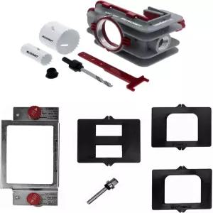 마일스크래프트 7301 도어 키트 - 잠금장치 노브 및 힌지 설치용. 바이메탈 홀 톱이 있는 셀프 클램핑 잠금