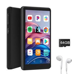 [미국배송] 블루투스 및 WIFI가 지원되는 96GB MP3 플레이어 SPOTIFY APP 스토어 AUDIBLE 음악 비디오 FM 전자책 게임이 4인치 터치스크린 MP4 이어폰 64G TF 카드 블랙 포함
