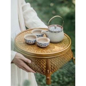 찻상 소반 대나무 손님 쟁반상 테이블 휴식 개다리 원형 수납 전통 나주반 우드 다과상