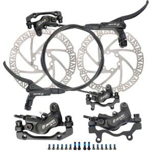 산악 자전거, 160mm 로터가 장착된 자전거 디스크 브레이크 키트, 앞뒤 레버(PM 어댑터 포함)를 위한 JFOYH 줌 HB876 4-피스톤 프리블레드 유압 세트 - 왼쪽 전면 및 오른쪽 후면