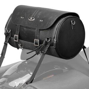 케미모토 모터사이클 테일백, PU 가죽 모터사이클 뒷좌석 가방, 방수 왁스 드로스트링 캔버스 18-22L 확장형 모터사이클 짐 보관용 스포츠스터 소프트테일 다이나 V-스타 섀도우