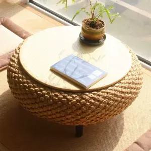 라탄 원형 티테이블 원탁 미니 인테리어 탁자 유리
