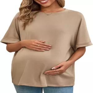 탄카네오 여성 임산부 티셔츠 오버사이즈 반팔 튜닉 탑 캐주얼 여름 루즈핏 크루넥 임신복