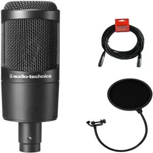 오디오테크니카 AT2035 단일지향성 콘덴서 마이크 번들 (2중 팝 필터 및 10피트 XLR 케이블 포함)