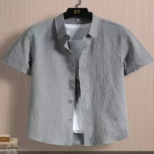 봄 여름 반팔 옥스포드 셔츠 남방 버튼다운 코튼 면 남자 남성 단색 얇은 아이스 실크 소재의 비즈니스 캐