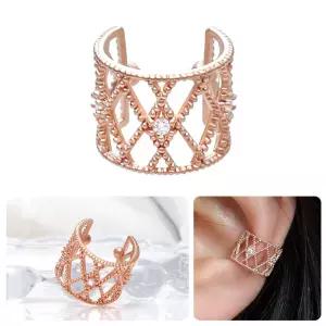 기본이어커프 격자 큐빅 로즈골드 링 귀찌 이어커프 14KGP