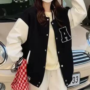 오버핏 기모 자수 로고 여성 베이직 야구점퍼 LK-J024