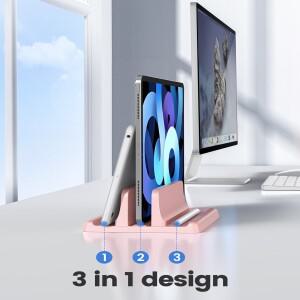 호환 Vaydeer 여성용 핑크 플라스틱 수직 노트북 스탠드 거치대  조절식 데스크탑 독  공간 절약형 3 in 1