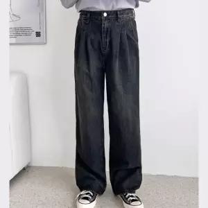 빈티지 핀턱 남성 와이드 흑청 데님 청바지 캐주얼 긴바지 중학생 봄