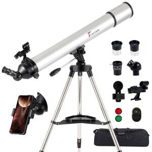 AuFCrow 망원경 90mm 구경 고출력 천문 900mm 초점 거리 270배 전문 굴절 스테인리스 스틸 삼각대 레드 닷 파인더 휴대용 가방 전화 어댑터