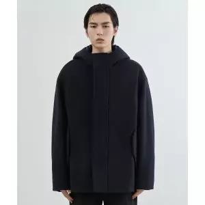 무신사스탠다드 울 블렌드 오버사이즈 후디드 쇼트 코트 네이비 1623026