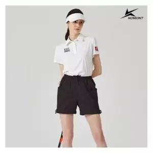 코몽트 여성 4부 롤업 밴딩 카고 팬츠 블랙