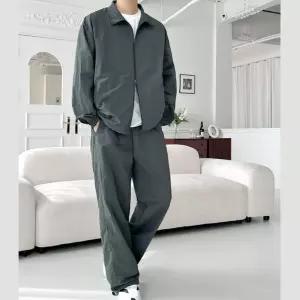 봄 오버핏 바스락 나일론 남자 츄리닝 점퍼+와이드 바지세트 대학생