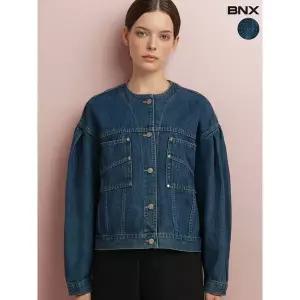 BNX 여성 라운드 퍼프 데님 자켓