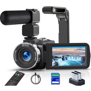 8K 64MP 캠코더 비디오 카메라 18X 디지털 줌 유튜브 브이로그 웹캠 IR 야간 투시 WiFi 3.0 u201DTouch 스크린 캠코더(마이크, 64G SD 카드, 리모컨, 스태빌라이저 및 배터리 2개 포함)