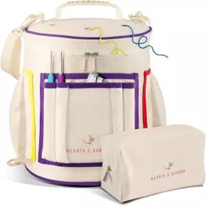 하스 앤 하버 크로셰 백 정리함 - 내구성이 뛰어난 뜨개질 가방 액세서리 및 용품용 실 캔버스 케이스가