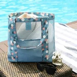 플라워 패턴 메쉬 소재 수납형 비치 데일리 가방 6SS